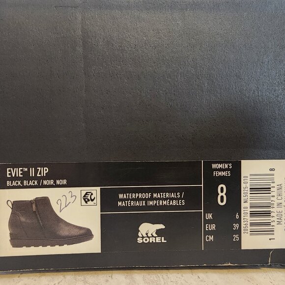 Sorel Womens Evie II Zip Wedge Boot Black, Black 8M - A043 - Picture 10 of 11